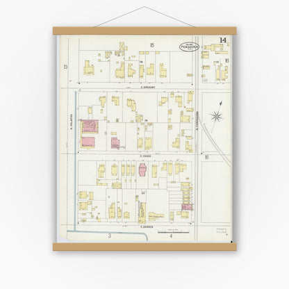 Old map wall art mockup — magnetic wood frame on white wall — Sanborn Fire Insurance Map from Pensacola, Escambia County, Florida (1897), Sheet #0014