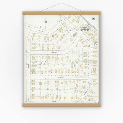 Old map wall art mockup — magnetic wood frame on white wall — Sanborn Fire Insurance Map from Crookston, Polk County, Minnesota (1913), Sheet #0010