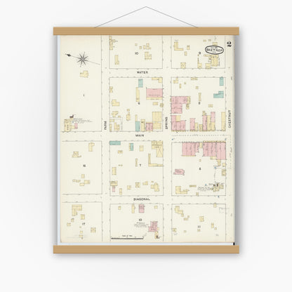 Old map wall art mockup — magnetic wood frame on white wall — Sanborn Fire Insurance Map from Bastrop, Bastrop County, Texas (1891), Sheet #0002