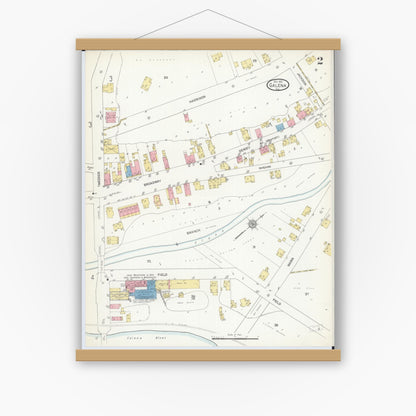 Old map wall art mockup — magnetic wood frame on white wall — Sanborn Fire Insurance Map from Galena, Jo Daviess County, Illinois (1912), Sheet #0002