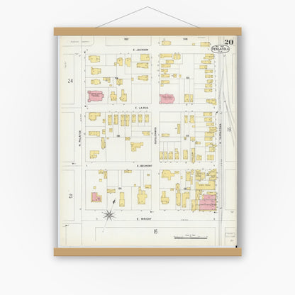 Old map wall art mockup — magnetic wood frame on white wall — Sanborn Fire Insurance Map from Pensacola, Escambia County, Florida (1903), Sheet #0020