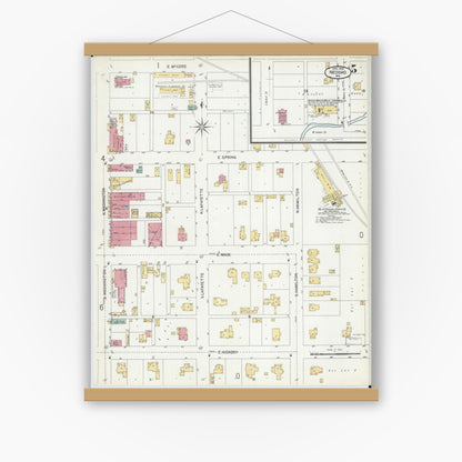 Old map wall art mockup — magnetic wood frame on white wall — Sanborn Fire Insurance Map from Neosho, Newton County, Missouri (1902), Sheet #0005