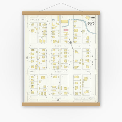 Old map wall art mockup — magnetic wood frame on white wall — Sanborn Fire Insurance Map from Temple, Bell County, Texas (1915), Sheet #0022