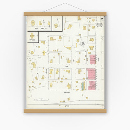 Old map wall art mockup — magnetic wood frame on white wall — Sanborn Fire Insurance Map from Winnsboro, Wood County, Texas (1899), Sheet #0002