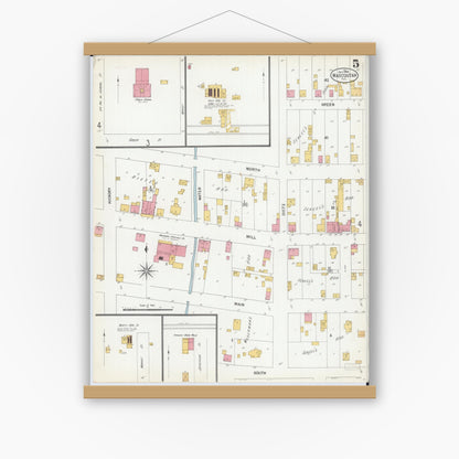 Old map wall art mockup — magnetic wood frame on white wall — Sanborn Fire Insurance Map from Mascoutah, Saint Clair County, Illinois (1900), Sheet #0005