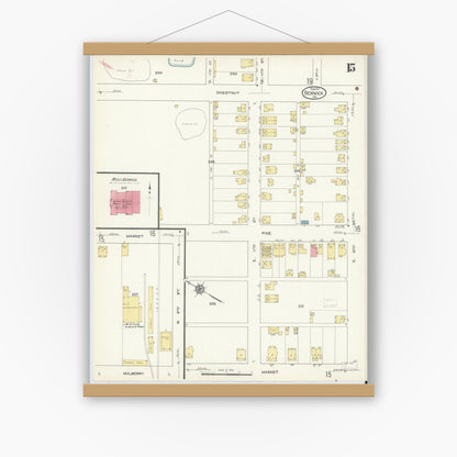 Old map wall art mockup — magnetic wood frame on white wall — Sanborn Fire Insurance Map from Berwick, Columbia County, Pennsylvania (1913), Sheet #0015