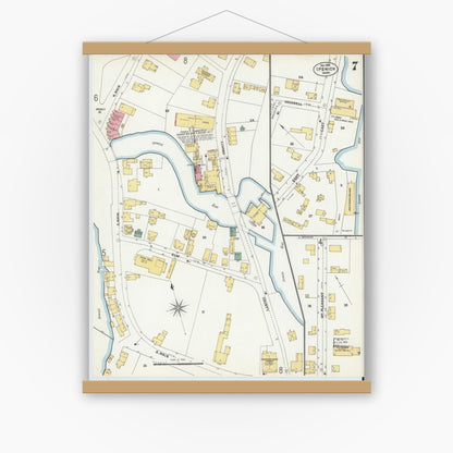 Old map wall art mockup — magnetic wood frame on white wall — Sanborn Fire Insurance Map from Ipswich, Essex County, Massachusetts (1902), Sheet #0007