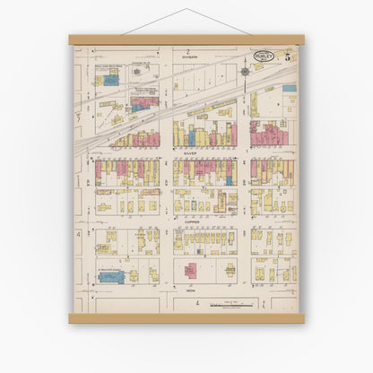 Old map wall art mockup — magnetic wood frame on white wall — Sanborn Fire Insurance Map from Hurley, Iron County, Wisconsin (1922), Sheet #0005