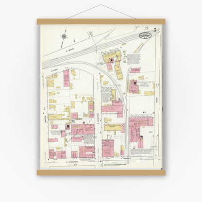 Old map wall art mockup — magnetic wood frame on white wall — Sanborn Fire Insurance Map from High Point, Guilford County, North Carolina (1917), Sheet #0005