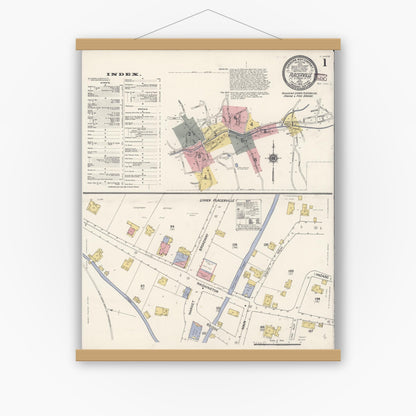 Old map wall art mockup — magnetic wood frame on white wall — Sanborn Fire Insurance Map from Placerville, El Dorado County, California (1910) - Complete Map Set