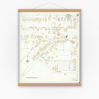 Old map wall art mockup — magnetic wood frame on white wall — Sanborn Fire Insurance Map from Salem, Columbiana County, Ohio (1909), Sheet #0011