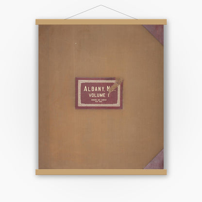 Old map wall art mockup — magnetic wood frame on white wall — Sanborn Fire Insurance Map from Albany, Albany County, New York (1950), Sheet #0001