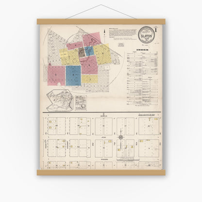 Old map wall art mockup — magnetic wood frame on white wall — Sanborn Fire Insurance Map from Slaton, Lubbock County, Texas (1922) - Complete Map Set