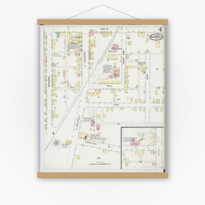 Old map wall art mockup — magnetic wood frame on white wall — Sanborn Fire Insurance Map from Barnesville, Belmont County, Ohio (1893), Sheet #0004