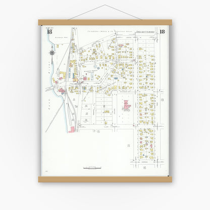 Old map wall art mockup — magnetic wood frame on white wall — Sanborn Fire Insurance Map from Beloit, Rock County, Wisconsin (1939), Sheet #0018