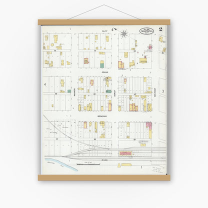 Old map wall art mockup — magnetic wood frame on white wall — Sanborn Fire Insurance Map from Sauk Rapids, Benton County, Minnesota (1904), Sheet #0002