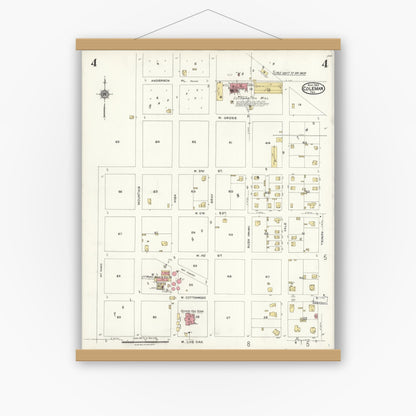 Old map wall art mockup — magnetic wood frame on white wall — Sanborn Fire Insurance Map from Coleman, Coleman County, Texas (1923), Sheet #0004