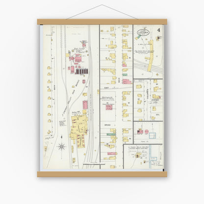 Old map wall art mockup — magnetic wood frame on white wall — Sanborn Fire Insurance Map from Leetonia, Columbiana County, Ohio (1898), Sheet #0004