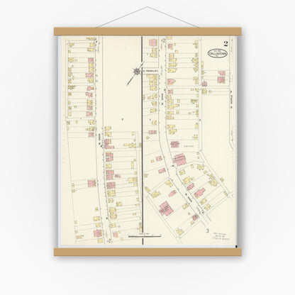 Old map wall art mockup — magnetic wood frame on white wall — Sanborn Fire Insurance Map from Dallastown, York County, Pennsylvania (1913), Sheet #0002