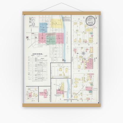 Old map wall art mockup — magnetic wood frame on white wall — Sanborn Fire Insurance Map from Canton, Lewis County, Missouri (1896) - Complete Map Set