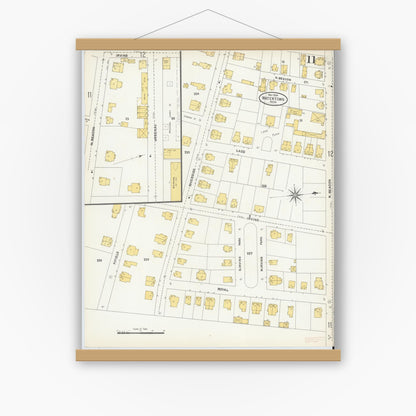 Old map wall art mockup — magnetic wood frame on white wall — Sanborn Fire Insurance Map from Watertown, Middlesex County, Massachusetts (1904), Sheet #0011