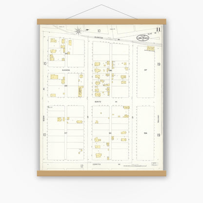 Old map wall art mockup — magnetic wood frame on white wall — Sanborn Fire Insurance Map from Long Beach, Los Angeles County, California (1902), Sheet #0011