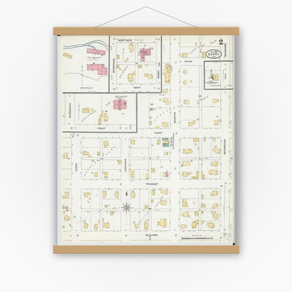 Old map wall art mockup — magnetic wood frame on white wall — Sanborn Fire Insurance Map from Barry, Pike County, Illinois (1905), Sheet #0002