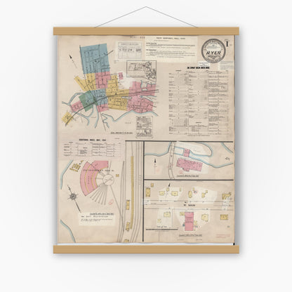 Old map wall art mockup — magnetic wood frame on white wall — Sanborn Fire Insurance Map from Ayer, Middlesex County, Massachusetts (1949), Sheet #0001