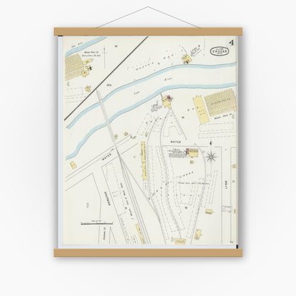 Old map wall art mockup — magnetic wood frame on white wall — Sanborn Fire Insurance Map from Vassar, Tuscola County, Michigan (1895), Sheet #0004