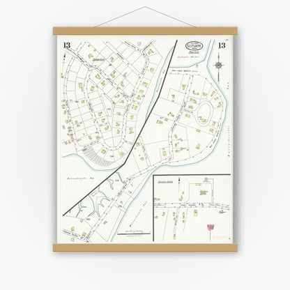 Old map wall art mockup — magnetic wood frame on white wall — Sanborn Fire Insurance Map from Scituate, Plymouth County, Massachusetts (1926), Sheet #0013