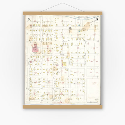 Old map wall art mockup — magnetic wood frame on white wall — Sanborn Fire Insurance Map from Marengo, Iowa County, Iowa (1942), Sheet #0005