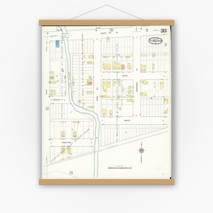 Old map wall art mockup — magnetic wood frame on white wall — Sanborn Fire Insurance Map from Fort Madison, Lee County, Iowa (1913), Sheet #0033