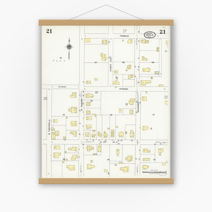 Old map wall art mockup — magnetic wood frame on white wall — Sanborn Fire Insurance Map from Ocala, Marion County, Florida (1924), Sheet #0021