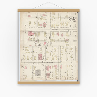Old map wall art mockup — magnetic wood frame on white wall — Sanborn Fire Insurance Map from Michigan City, La Porte  County, Indiana (1884), Sheet #0004