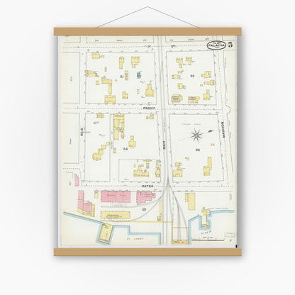 Old map wall art mockup — magnetic wood frame on white wall — Sanborn Fire Insurance Map from Palatka, Putnam County, Florida (1892), Sheet #0005