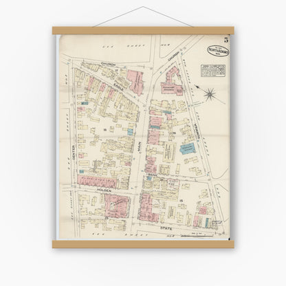 Old map wall art mockup — magnetic wood frame on white wall — Sanborn Fire Insurance Map from North Adams, Berkshire County, Massachusetts (1884), Sheet #0005
