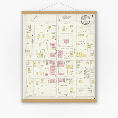Old map wall art mockup — magnetic wood frame on white wall — Sanborn Fire Insurance Map from Lumberton, Robeson County, North Carolina (1898) - Complete Map Set