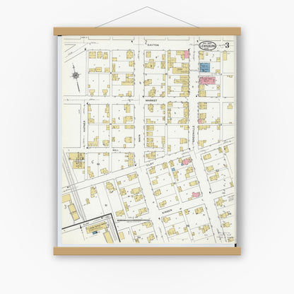 Old map wall art mockup — magnetic wood frame on white wall — Sanborn Fire Insurance Map from Lewisburg, Preble County, Ohio (1920), Sheet #0003