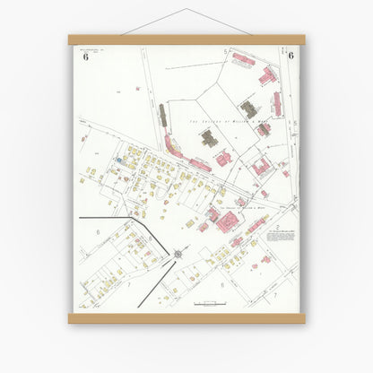 Old map wall art mockup — magnetic wood frame on white wall — Sanborn Fire Insurance Map from Williamsburg, Independent Cities, Virginia (1933), Sheet #0006