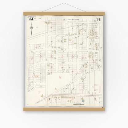 Old map wall art mockup — magnetic wood frame on white wall — Sanborn Fire Insurance Map from Michigan City, La Porte County, Indiana (1948), Sheet #0034
