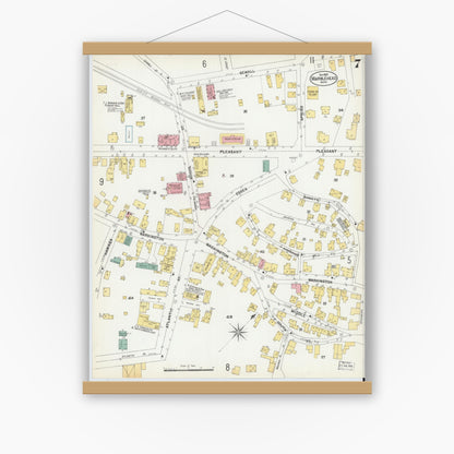 Old map wall art mockup — magnetic wood frame on white wall — Sanborn Fire Insurance Map from Marblehead, Essex County, Massachusetts (1901), Sheet #0007