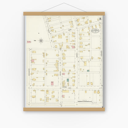 Old map wall art mockup — magnetic wood frame on white wall — Sanborn Fire Insurance Map from Saltsburg, Indiana County, Pennsylvania (1903), Sheet #0003