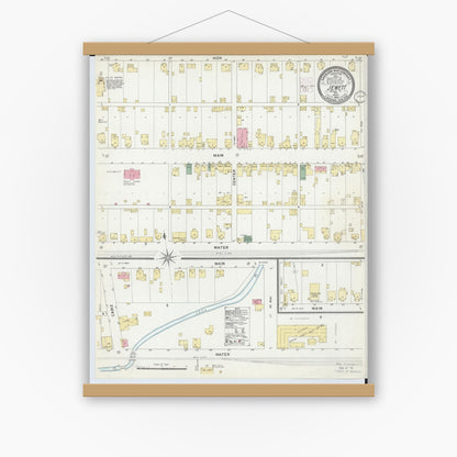 Old map wall art mockup — magnetic wood frame on white wall — Sanborn Fire Insurance Map from Jewett, Harrison County, Ohio (1902), Sheet #0001