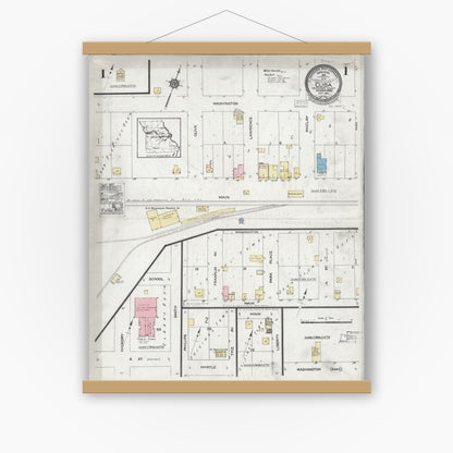 Old map wall art mockup — magnetic wood frame on white wall — Sanborn Fire Insurance Map from Cuba, Crawford County, Missouri (1924) - Complete Map Set