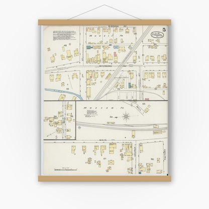 Old map wall art mockup — magnetic wood frame on white wall — Sanborn Fire Insurance Map from Scranton Suburbs, Lackawanna County, Pennsylvania (1893), Sheet #0005