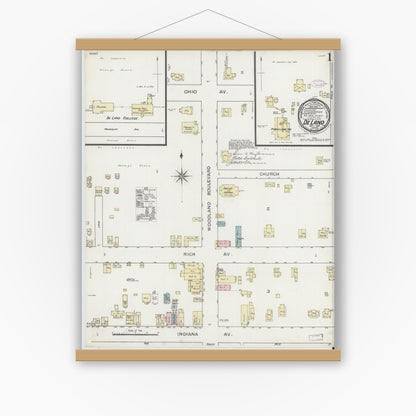 Old map wall art mockup — magnetic wood frame on white wall — Sanborn Fire Insurance Map from De Land, Volusia County, Florida (1887) - Complete Map Set