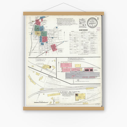Old map wall art mockup — magnetic wood frame on white wall — Sanborn Fire Insurance Map from Greencastle, Putnam County, Indiana (1907) - Complete Map Set