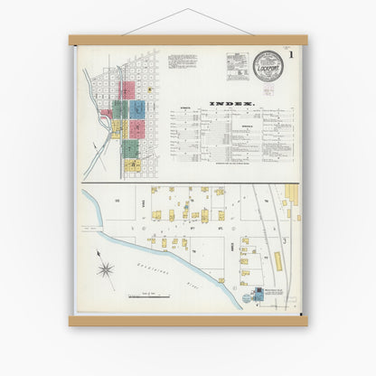 Old map wall art mockup — magnetic wood frame on white wall — Sanborn Fire Insurance Map from Lockport, Will County, Illinois (1902), Sheet #0001