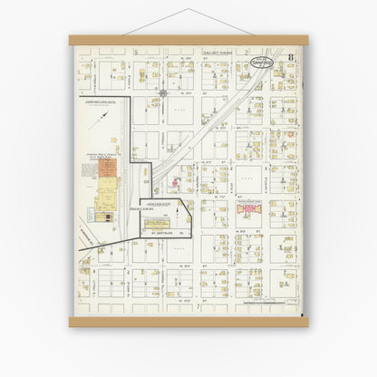 Old map wall art mockup — magnetic wood frame on white wall — Sanborn Fire Insurance Map from Sanford, Seminole County, Florida (1917), Sheet #0008