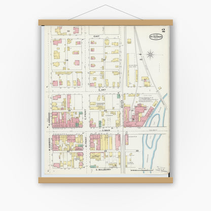 Old map wall art mockup — magnetic wood frame on white wall — Sanborn Fire Insurance Map from Mount Vernon, Knox County, Ohio (1892), Sheet #0002